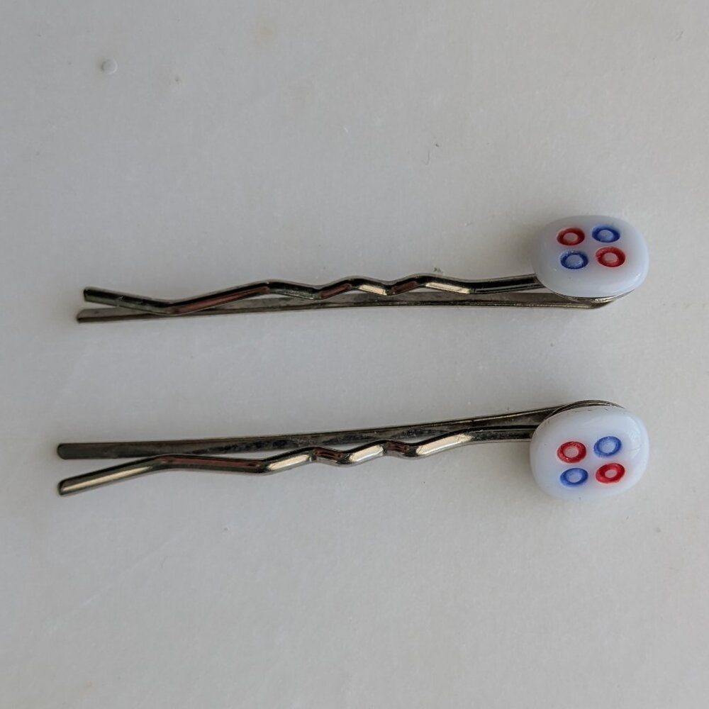 Red and Blue Circle Bobby Pins